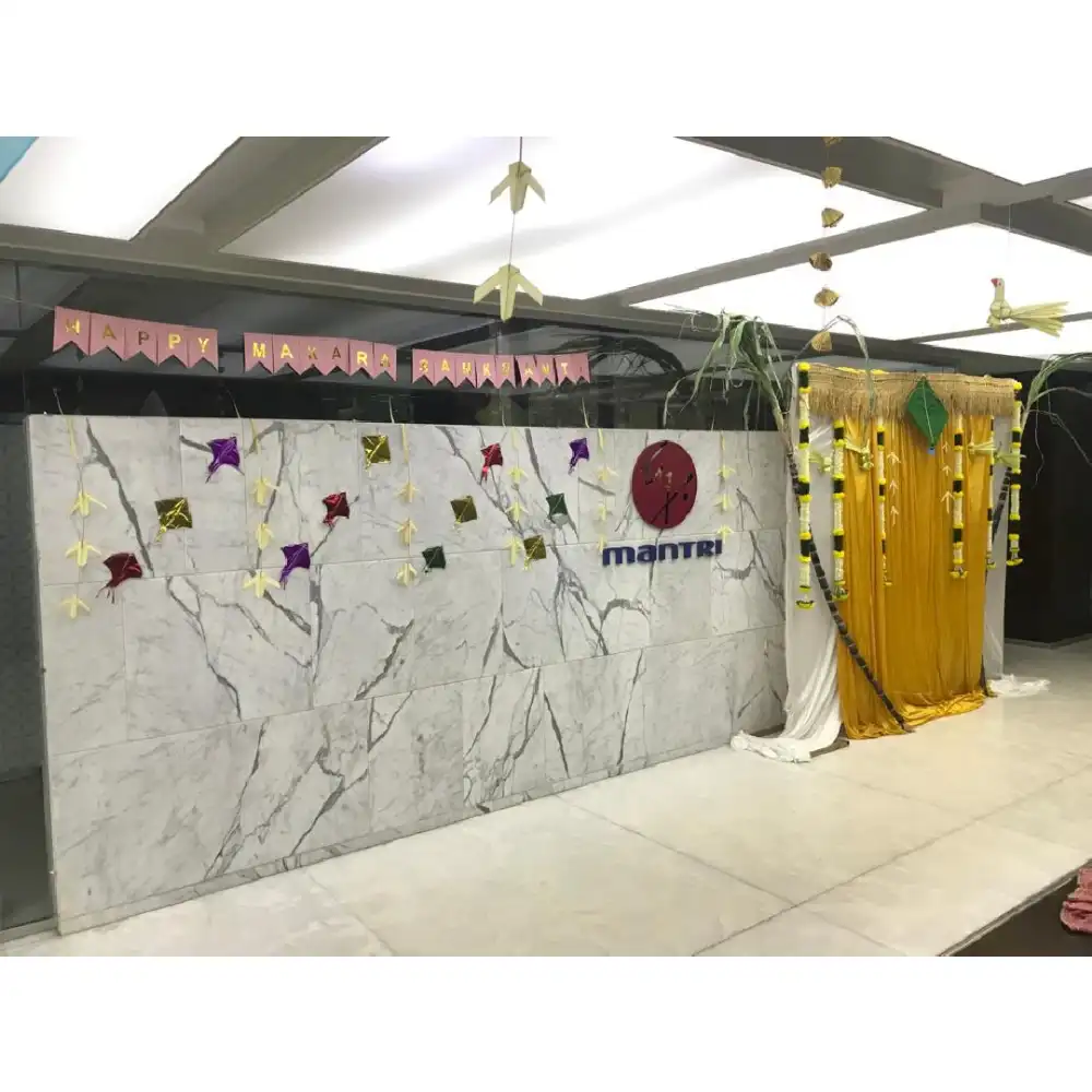 Pongal-themed floral arrangement for office decoration